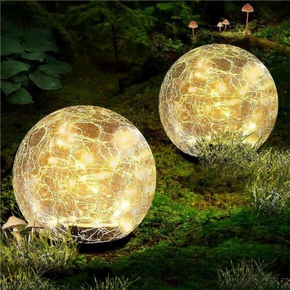 50 LED Cracked Glass Globe Solar Power Ground Lights for Path Yard Patio Lawn - Picture 1 of 7